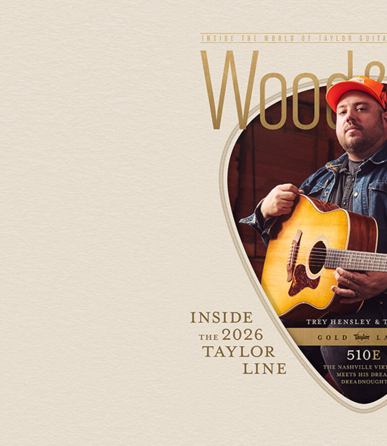 Cover image of Digital Wood&Steel Magazine featuring guitarist Trey Hensley and text indicating main stories